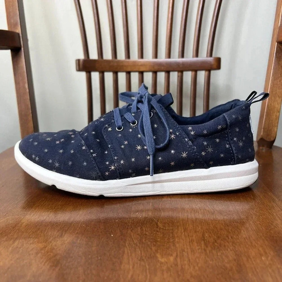 Toms Del Rey Navy Blue With Stars Sneakers size 9 Comfy Astrology Outerspace - Picture 1 of 9